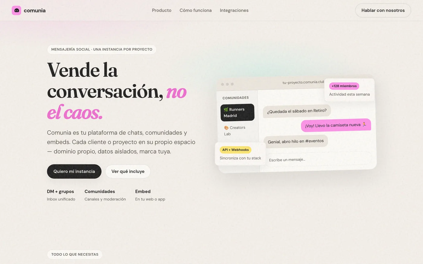 Portada de Comunia con el mensaje «Vende la conversación, no el caos»
